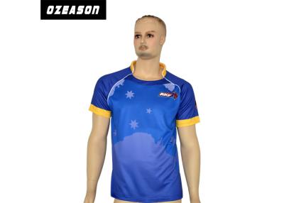 China Dri Fit Fabric Blues Official Rugby Jerseys / Shirts Customized Logo Never Fading for sale