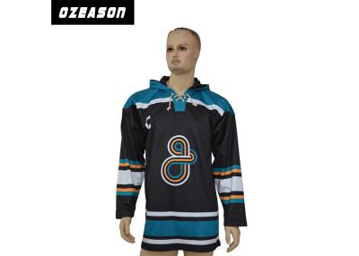 China Poliéster de gran tamaño de las camisas del hockey sobre hielo, jersey negro del hockey de la universidad con la capilla en venta