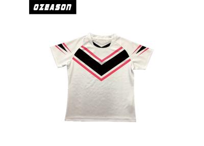 China White Short Sleeve Striped Rugby Shirts 280gsm Fabric Weight Quick Dry Material for sale