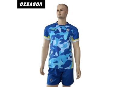 China Tight Fit Mens Short Sleeve Rugby Shirts Heat Transfer Painting 95% Polyester for sale