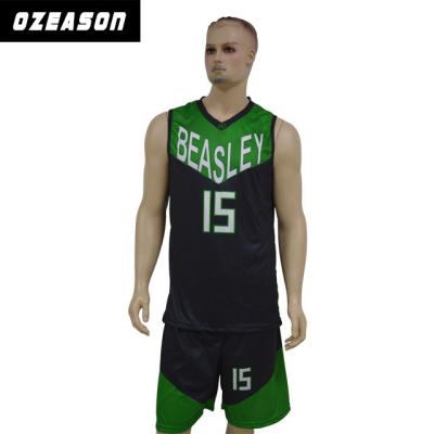 China Sneldrogend Gesublimeerd Drukbasketbal Jersey met Douaneembleem & Aantallen Te koop