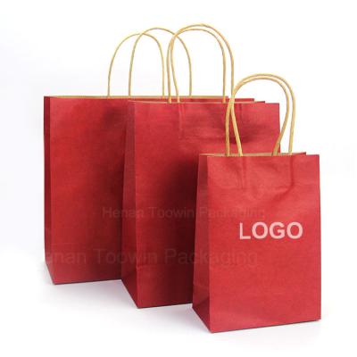 China Latest Design White Brown Red Blue Pink Yellow Purple Kraft Disposable Paper Bag in Customized Size for sale