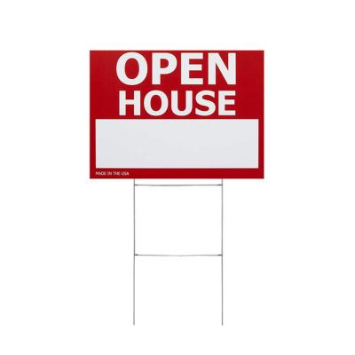 China 4mm Thickness Toowin Corrugated Plastic Red Open House Yard Signs 18x24 with H-Stakes for sale