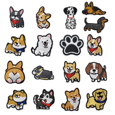 China Custom Patch Low Price Low MOQ Animal Corgi Akitas Husky Embroidery Patch Cartoon Patches For Clothing Applique for sale