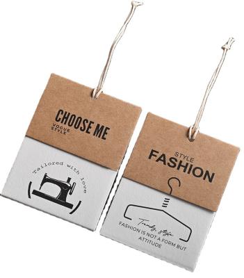 China Custom Design Printing Name Logo Clothes Tag Personality Double Kraft Paper Hang Tags Brown Tags With String for sale