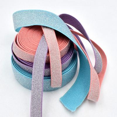 China Garment Accessories Decorative Exposed Polyester Skirt Webbing Belt Woven Webbing For Clothing Silver Elastic Band Webbing for sale