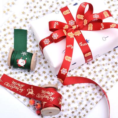 China Hot Saling Holiday Printed Ribbon Hot Stamping Merry Christmas Ribbon 9/16/19/25MM Christmas Ribbon for sale