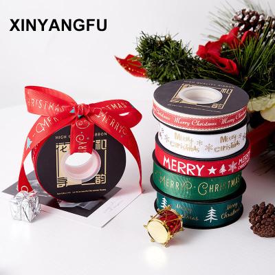 China Winter New Product Ribbon Bow For Christmas Red Happy New Year Gift Ribbon 2.5CM Green Christmas Ribbon For Friend for sale