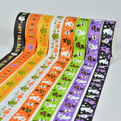 China Halloween Hot Saling Polyester Ribbon 25MM Print Ribbon Bow For Holiday Gifts Halloween Ribbon For Children for sale