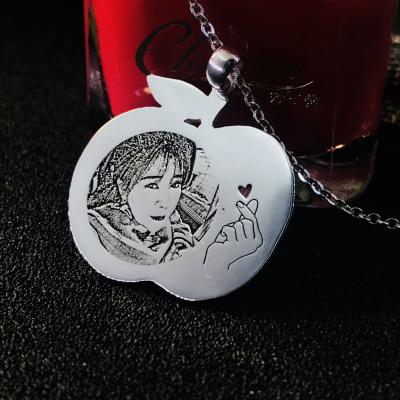 China Environmentally Friendly Personalized Apple Shade Carving Photo Necklaces 925 Silver Customized Letter Necklace Jewelry for sale