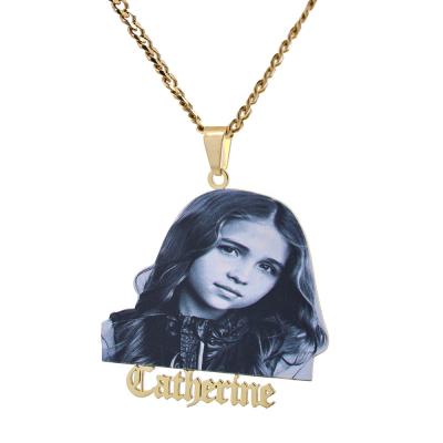 China Custom Environmental Friendly Personality Large Copper Hip Hop Necklace Name Plate Photo Pendant Necklace Jewelry for sale