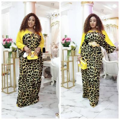 China Amazon anti-static hot selling European and American leopard V-neck sheath long free size African women's dress for sale