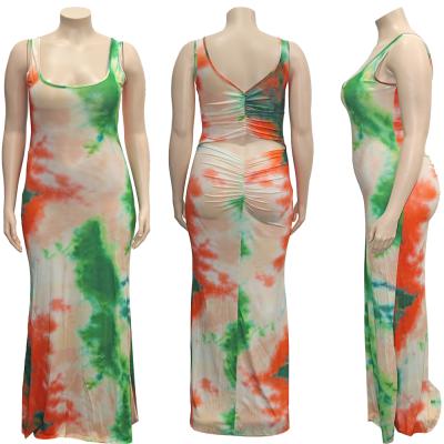 China Viable Fashion Plus Size Gradient Length Lady Elegant Clothes Summer Women Sleeveless Casual Dress Long for sale