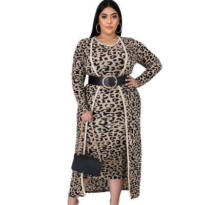 China Breathable Warm Modern Female Leopard Printing Long Sleeve Women's Dresses Sale Women's Leisure Sports Vest Skirt Suit for sale