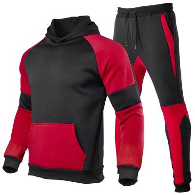 China Breathable Autumn and Winter Plus Velvet Men's Two-Piece Gym Set Sports Sweater Splicing Casual Hoodie Suit for sale