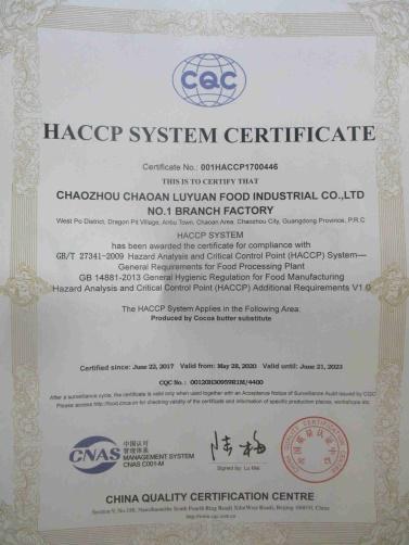 HACCP - Chaozhou Chaoan Luyuan Food Industral Co., Ltd.