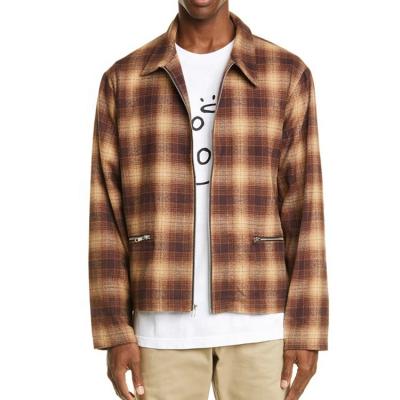 China Wholesale Reversible High Quality Winter Jackets Mens Plaid Custom Flannel Vintage Zip Up Custom Mens Flannel Fleece Bomber Jacket Men for sale