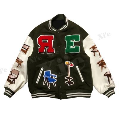 China 2022 Hot Sale OEM Reversible Custom Embroidered Varsity Bomber Jacket Designer Symbols Leather Sleeves Shear Mens College Jackets for sale