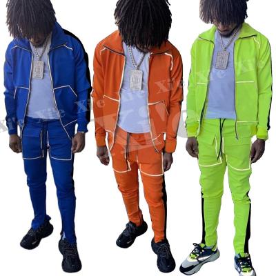 China Bulk Wholesale Men's Reflective Stripe Breathable Custom Private Label Clothing Tracksuit Jogging Zipper Sweatsuits 2 Piece Sets For Men for sale