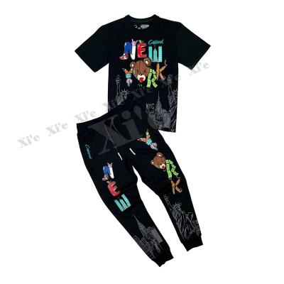 China Mens Summer Tracksuits Breathable Outfits 2 Piece Jogger Fitness Set Custom Casual Sports Wear Mens New York Civilized T-Shirt Jogger Set for sale