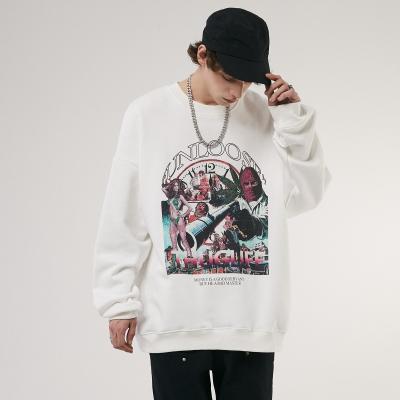 China New autumn hip hop designer sweatshirt crewneck personality fashion anti-shrink printing inner down cotton oversized pullover for sale