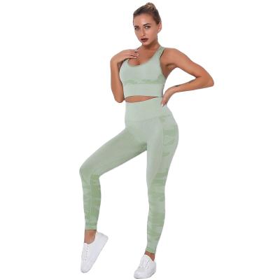 China Camouflage spandex fashion yoga set breathable seamless bra pants yoga work out 2 piece set yoga sports health for sale