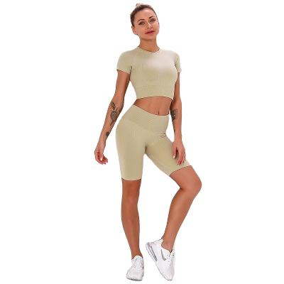 China Breathable Seamless Knitted Fabric Yoga Wear Set Gym Set 2021 Two Piece Yoga Set Clothing for sale