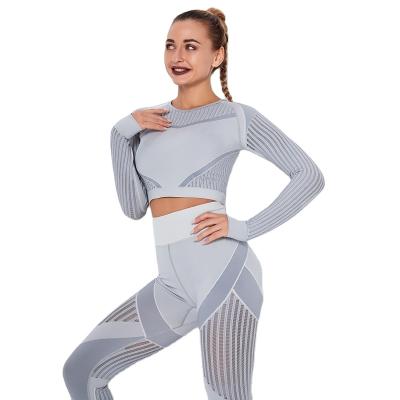 China Women Breathable Seamless Knitting Yoga Set 2021 Weight Loss Long Sleeves And Seamless Fitness Gym Clothing For for sale