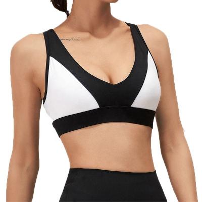 China Breathable Color Block Sports Bra For Women Workout Fitness Breathable Bra Tops Yoga Crop Backless Tank Top for sale