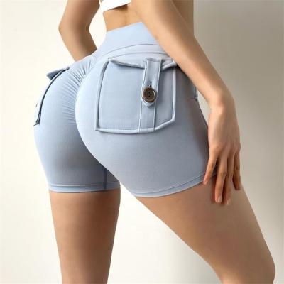 China High Waist Breathable Belly Control Sporty Shorts For Women Yoga Fitness Running Shorts With Back Pockets for sale