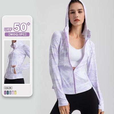 China Women's Breathable UPF 50+ Sun Protection Hoodie Jacket Long Sleeve Hooded Active Shirts With Pocket Running Increasing Lightweight Jackets for sale