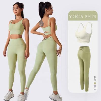 China Breathable Activewear Sport Set Yoga Gymwear Wholesale Workout Set Fitness Apparel Yoga Leggings And Sports Bra For Women for sale