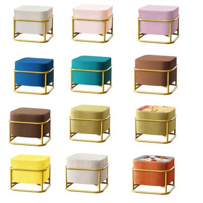 China Foldable Upholstered Vanity Ottoman Stool Foot Stool Set Stool with Metal Legs and Canvas Cover for China Living Room for sale