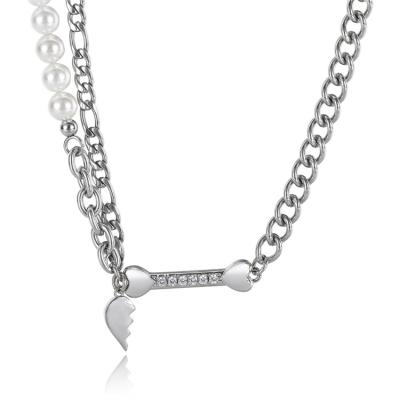 China CLASSIC Hip Hop Fashion Stainless Steel Couples Necklace Pearl Figaro Cuban Link Necklace for sale