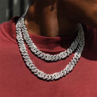 China Hiphop Hip Hop 15mm Iced Out Fork Stick Cuban Link Chain Necklace 2 Tone Iced Out Necklace for sale