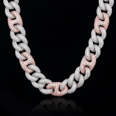 China Hip Hop Hip Hop Gold Plated Iced Out Chain 2 Tone Diamond Cuban Link Chain Necklace for sale