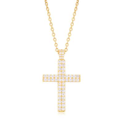 China Hiphop Hip Hop Pendant 2 Row Stone Iced Out Cross Necklace Pave Diamond Cross Pendant for sale