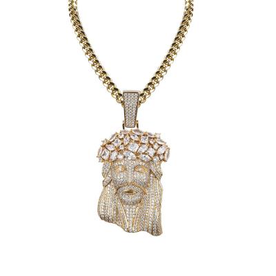 China Hiphop Hip Hop iced out Jesus Pendant Full Diamond CZ pave Jesus Face Pendant for sale