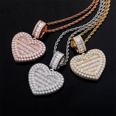 China Hiphop Custom Heart Shaped Open Pendant Photo Picture Pendant Iced Out Heart Shape Necklace for sale