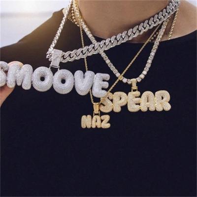 China Custom Hiphop Bubble Letter Pendant Iced Out Diamond Letter Custom Name Necklace Alphabet Pendant Necklace Jewelry for sale