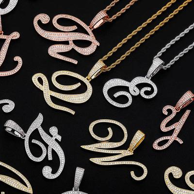 China Hiphop Ristar Custom Letter Pendant Hip Hop Stainless Steel Letter Pendant Necklaces 18K Gold Thin Layer 18K Gold English Alphabet for sale