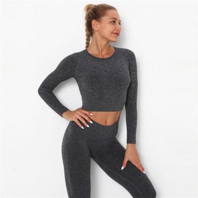 China Breathable Custom Design Full Compression Yoga Long Sleeve Crop Top Gymwear Gym Clothing Female Sportswear Workout Women for sale