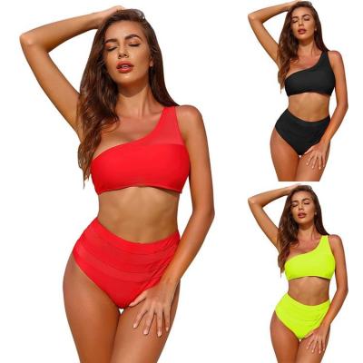 China Breathable High Waisted Swimsuit Quality Leg Cut Off Bikini Women Size One Shoulder Swimwear for sale