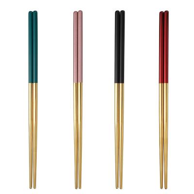 China Viable Korean Reusable Chinese Food Stainless Steel Gold Plating Japanese Sushi Chopsticks for sale