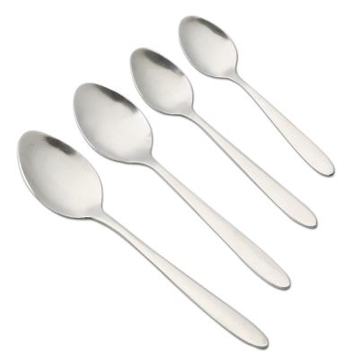 China Viable Custom Different Sizes Classic Sharp Spoon 410 Stainless Steel Dessert Ice Cream Spoon Teaspoon for sale