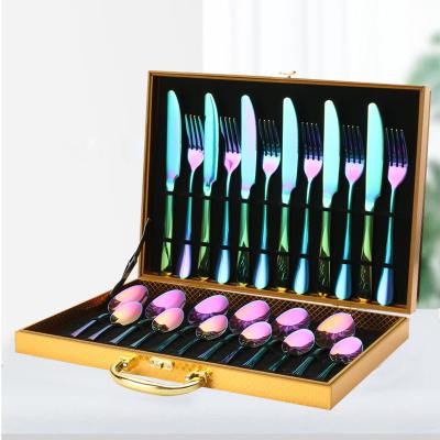 China Amazon 24 Piece Viable Hot Selling Luxury Stainless Steel Spoons Forks Knives Cutlery Set With Gift Box Multiple Colors Available for sale