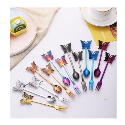 China Sustainable Wholesale Stainless Steel Butterfly Tableware 304 Teaspoon Fruit Dessert Hanging Fork for sale