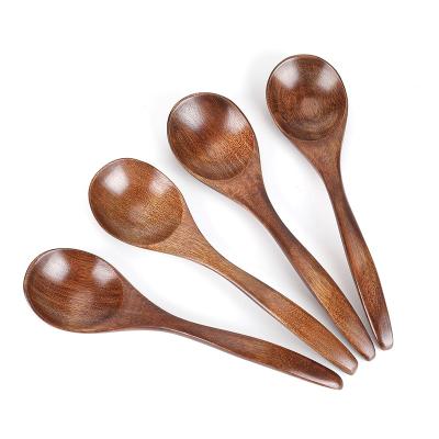 China Long Sustainable Smooth Polishing Handle Round Wooden Spoons For Soup Cooking Mixing Stirring for sale