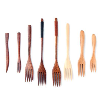 China Eco-friendly Japanese Korean Natural Wood Tableware Dinner Fruit Salad Wooden Fork Tableware For Kids Adults for sale