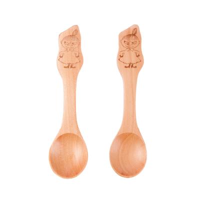 China Sustainable Cartoon Carved Handle Kids Dinner Spoon Baby Feeding Cute Natural Wooden Spoon Safe To Use for sale